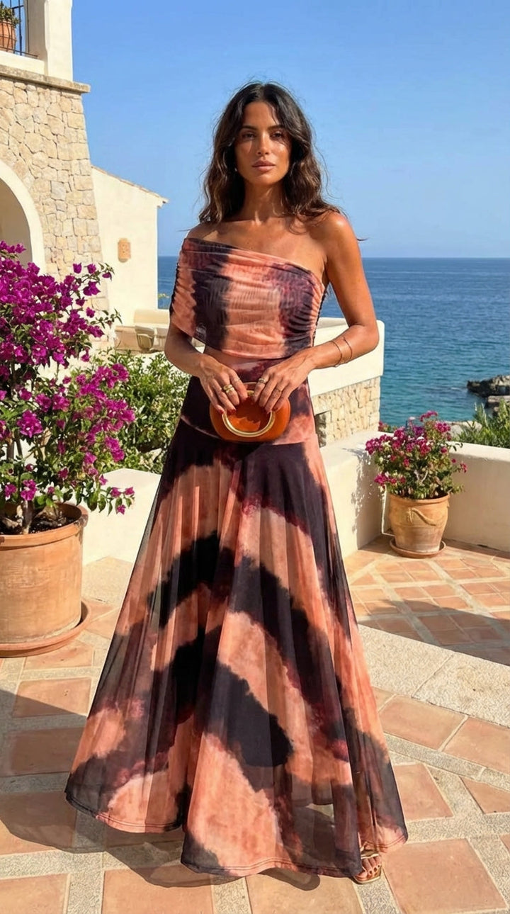 Toledo | Orange & Brown Print Maxi Dress