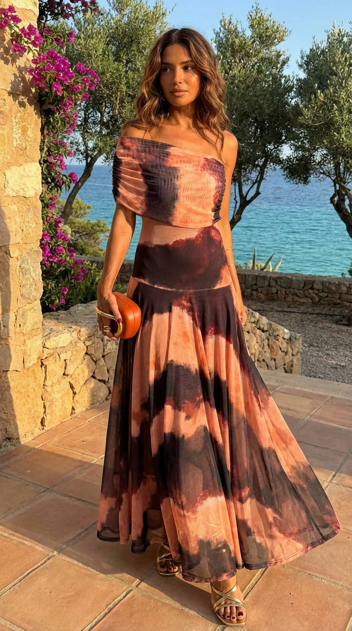 Toledo | Orange & Brown Print Maxi Dress