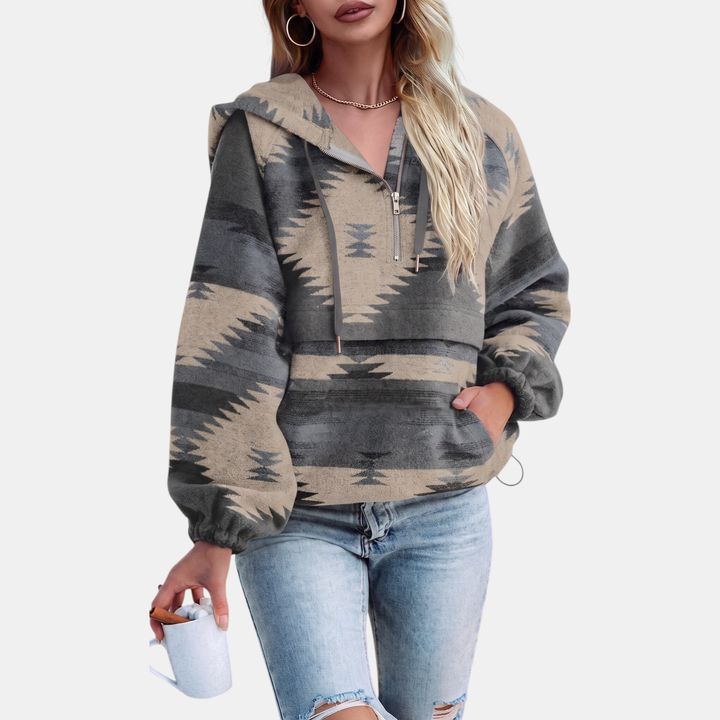 Women's Oversized Quarter Zip Hoodie with Geometric Print