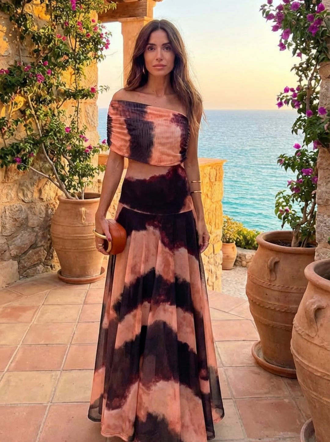 Toledo | Orange & Brown Print Maxi Dress