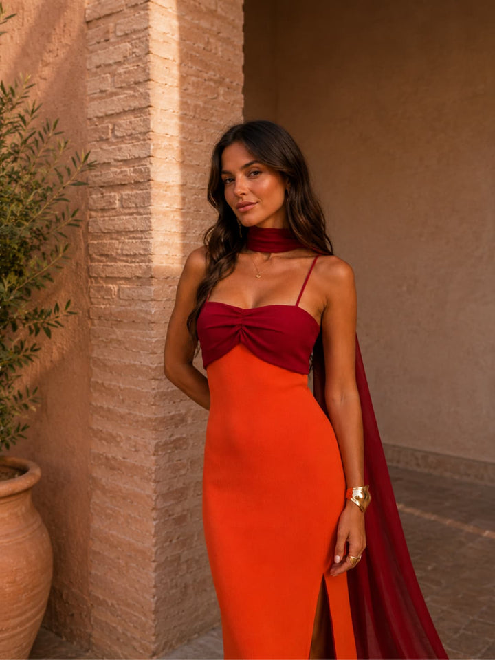 Zahara | Draped Two-Tone Maxi Dress