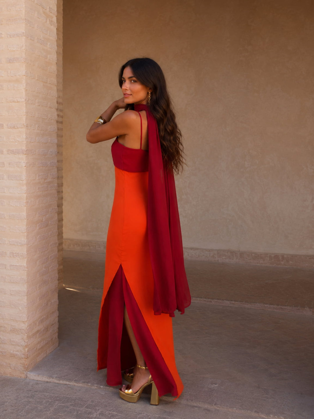 Zahara | Draped Two-Tone Maxi Dress