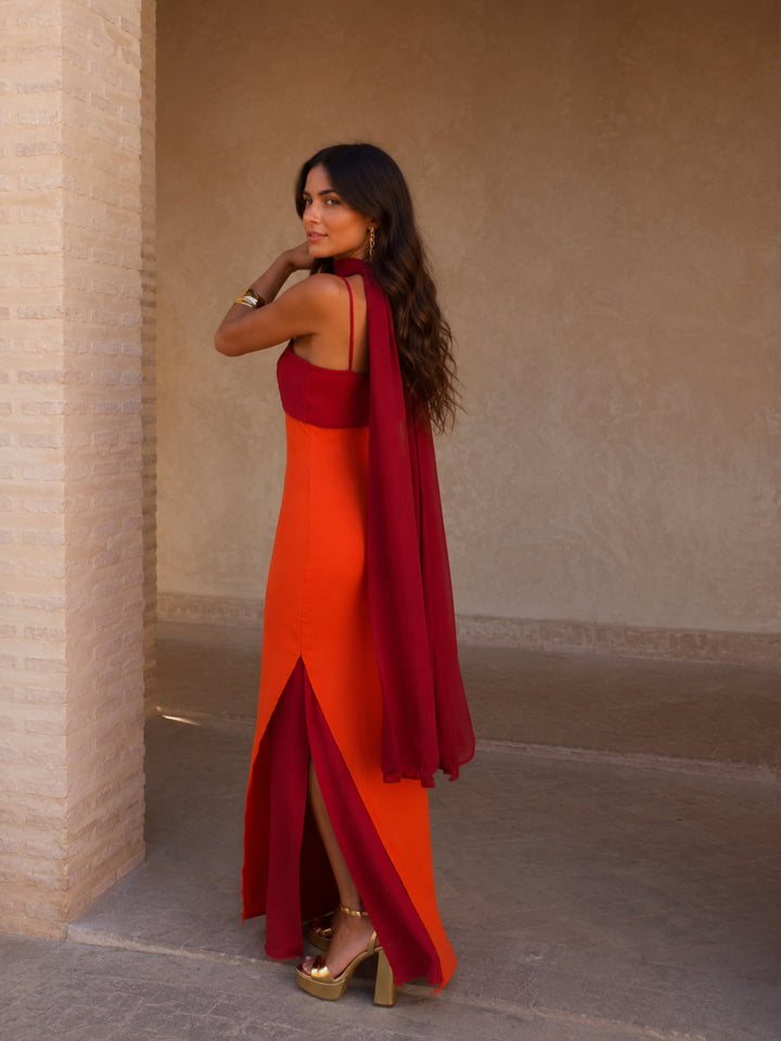 Zahara | Draped Two-Tone Maxi Dress