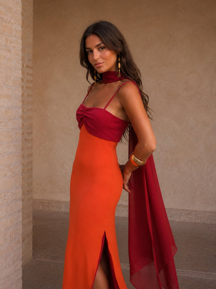 Zahara | Draped Two-Tone Maxi Dress