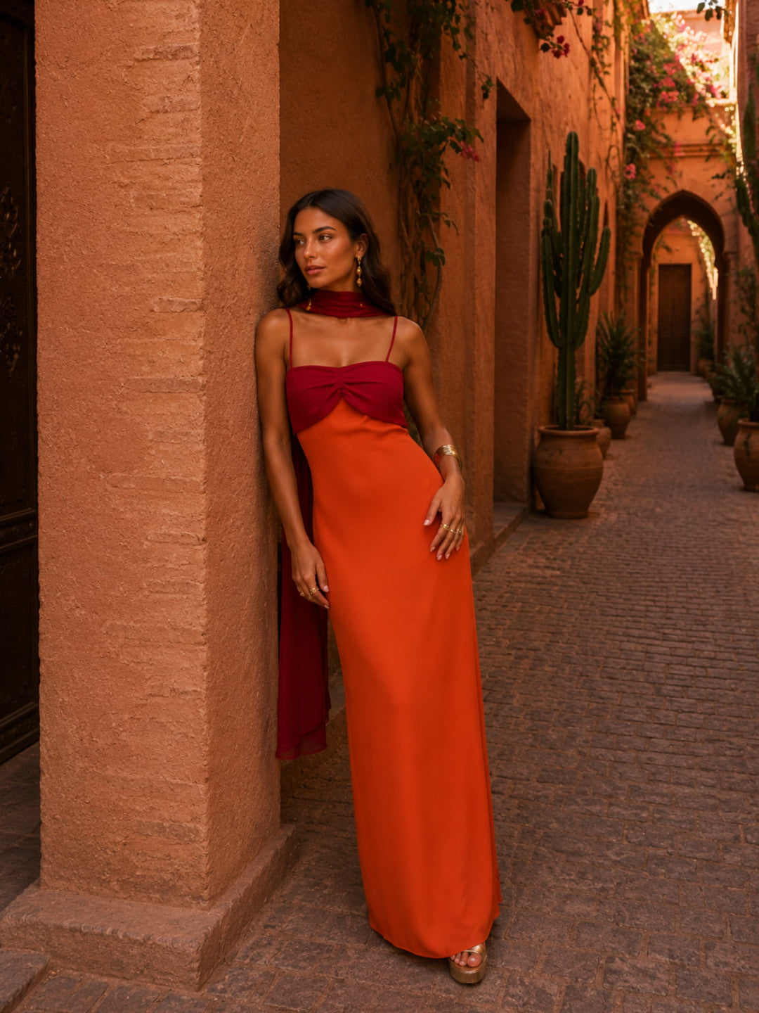 Zahara | Draped Two-Tone Maxi Dress