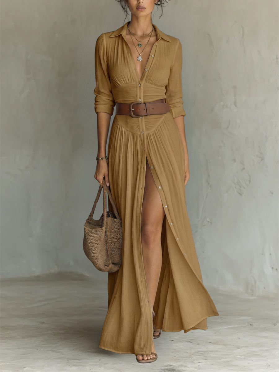 Pamela | Elegant Notched-Collar Maxi Dress