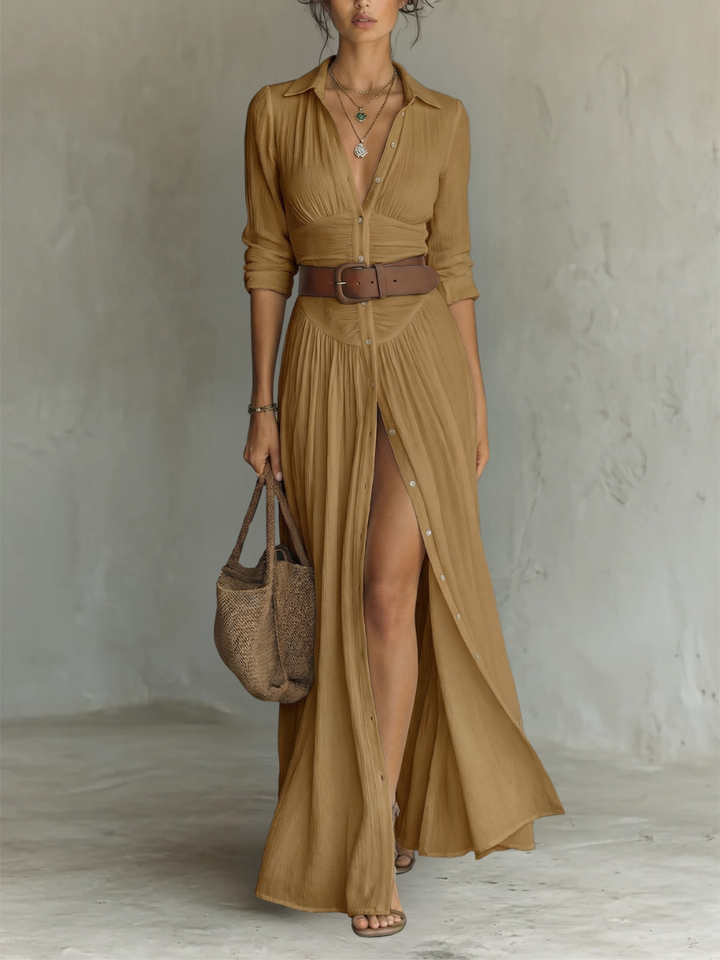 Pamela | Elegant Notched-Collar Maxi Dress
