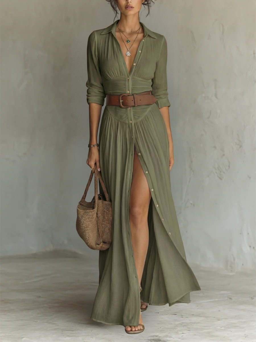 Pamela | Elegant Notched-Collar Maxi Dress
