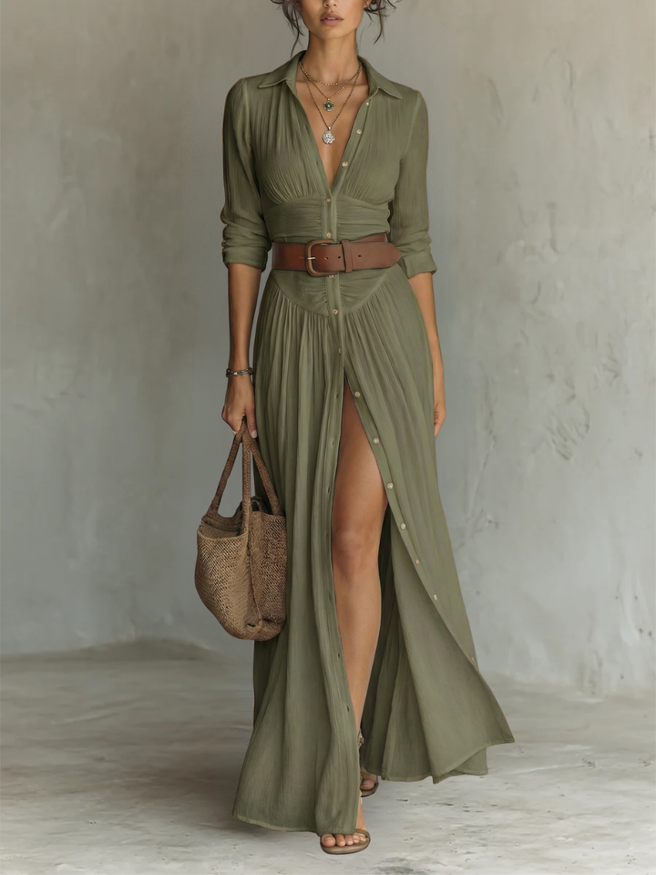 Pamela | Elegant Notched-Collar Maxi Dress