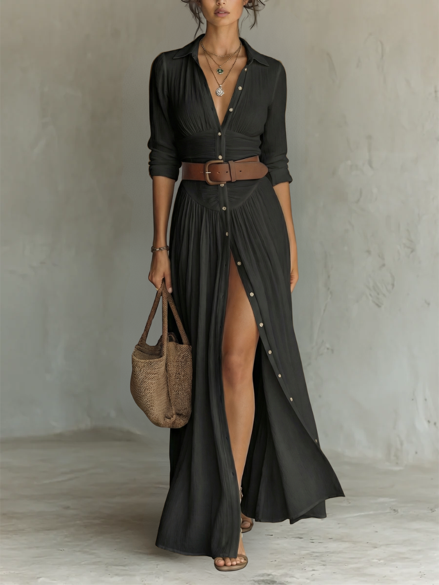 Pamela | Elegant Notched-Collar Maxi Dress