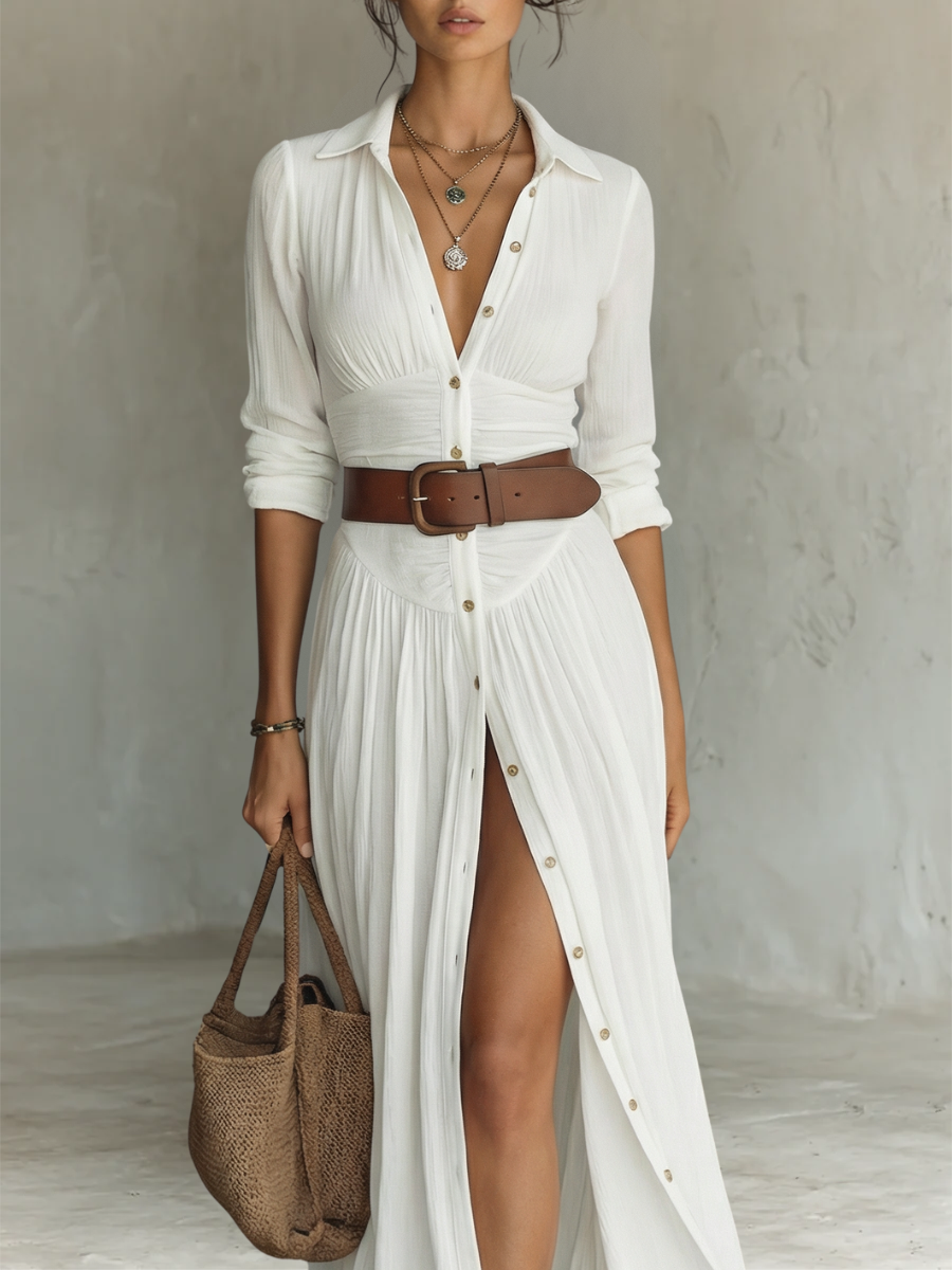 Pamela | Elegant Notched-Collar Maxi Dress