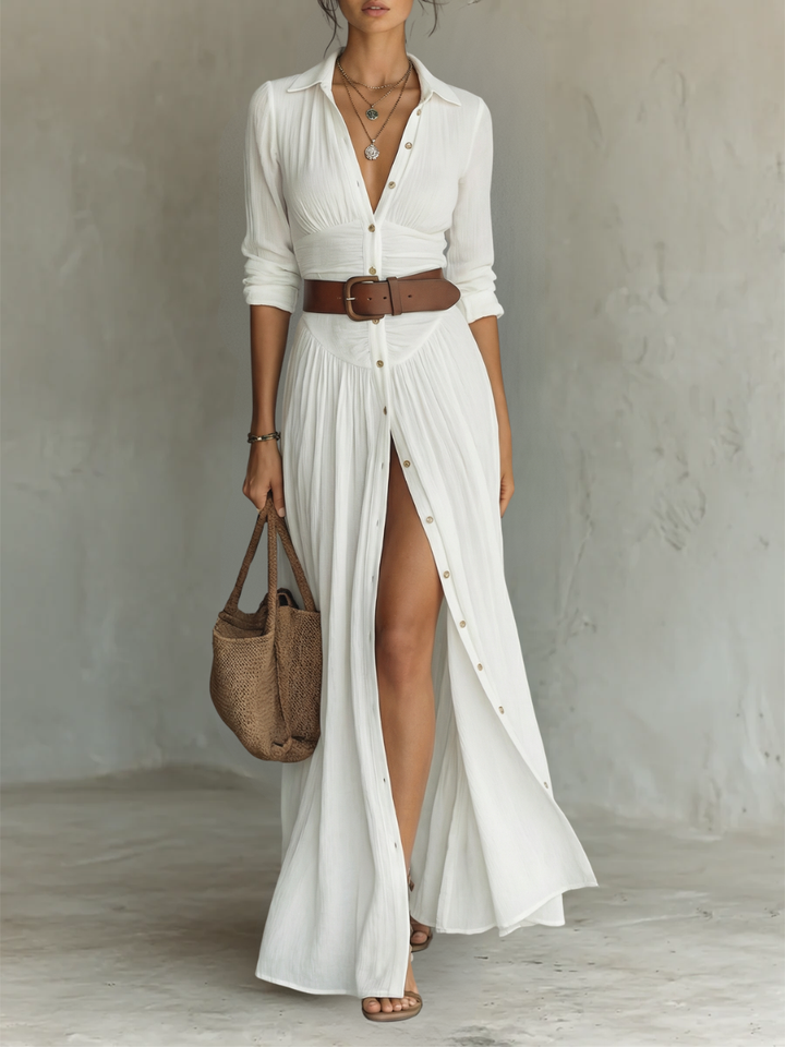 Pamela | Elegant Notched-Collar Maxi Dress