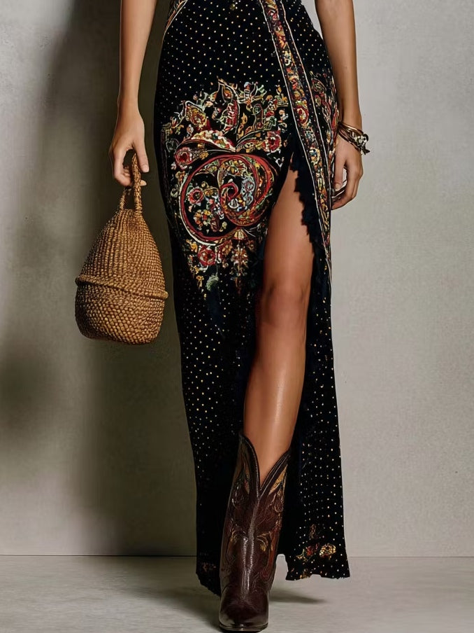 Black V-Neck High-Slit Maxi Dress