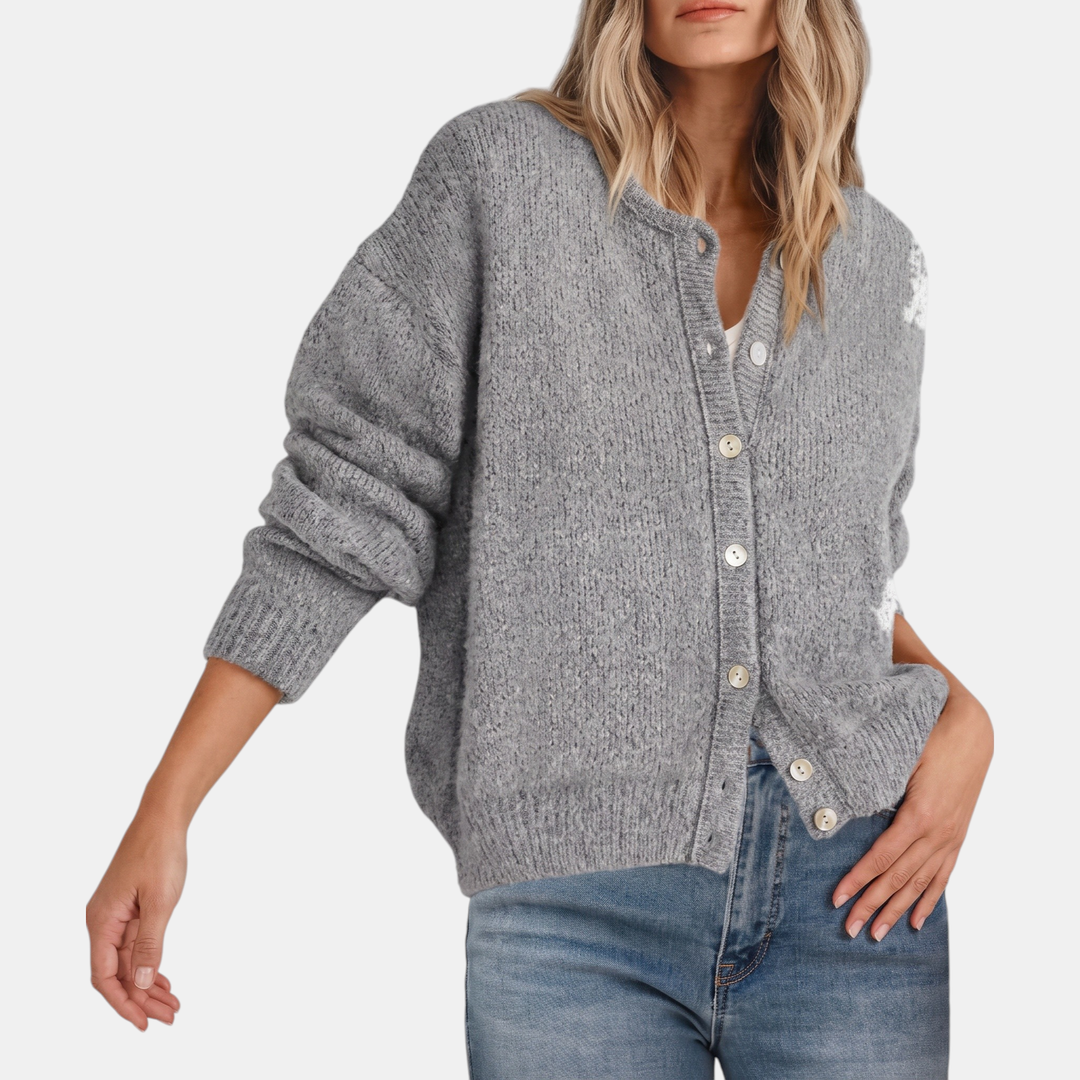 Women's Button Front Crewneck Cardigan Sweater Relaxed Fit