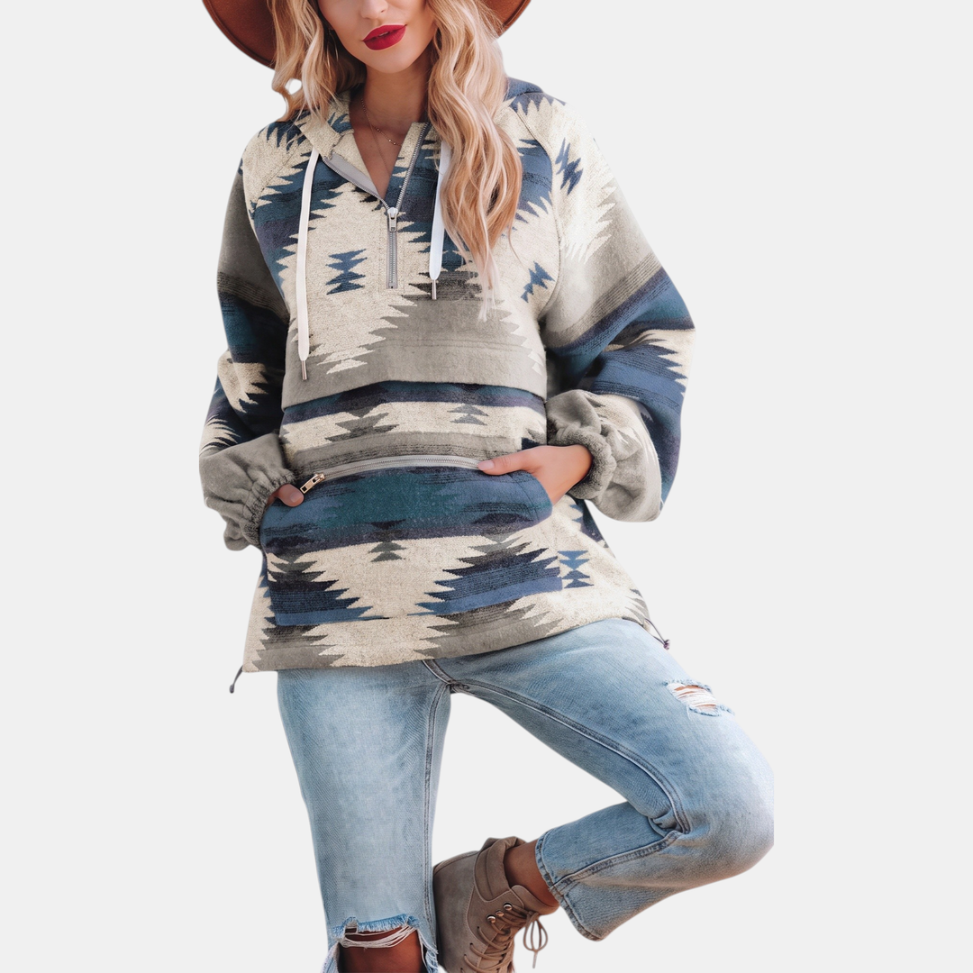 Women's Oversized Quarter Zip Hoodie with Geometric Print