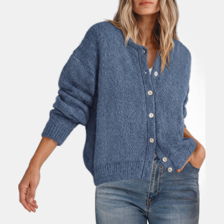 Women's Button Front Crewneck Cardigan Sweater Relaxed Fit