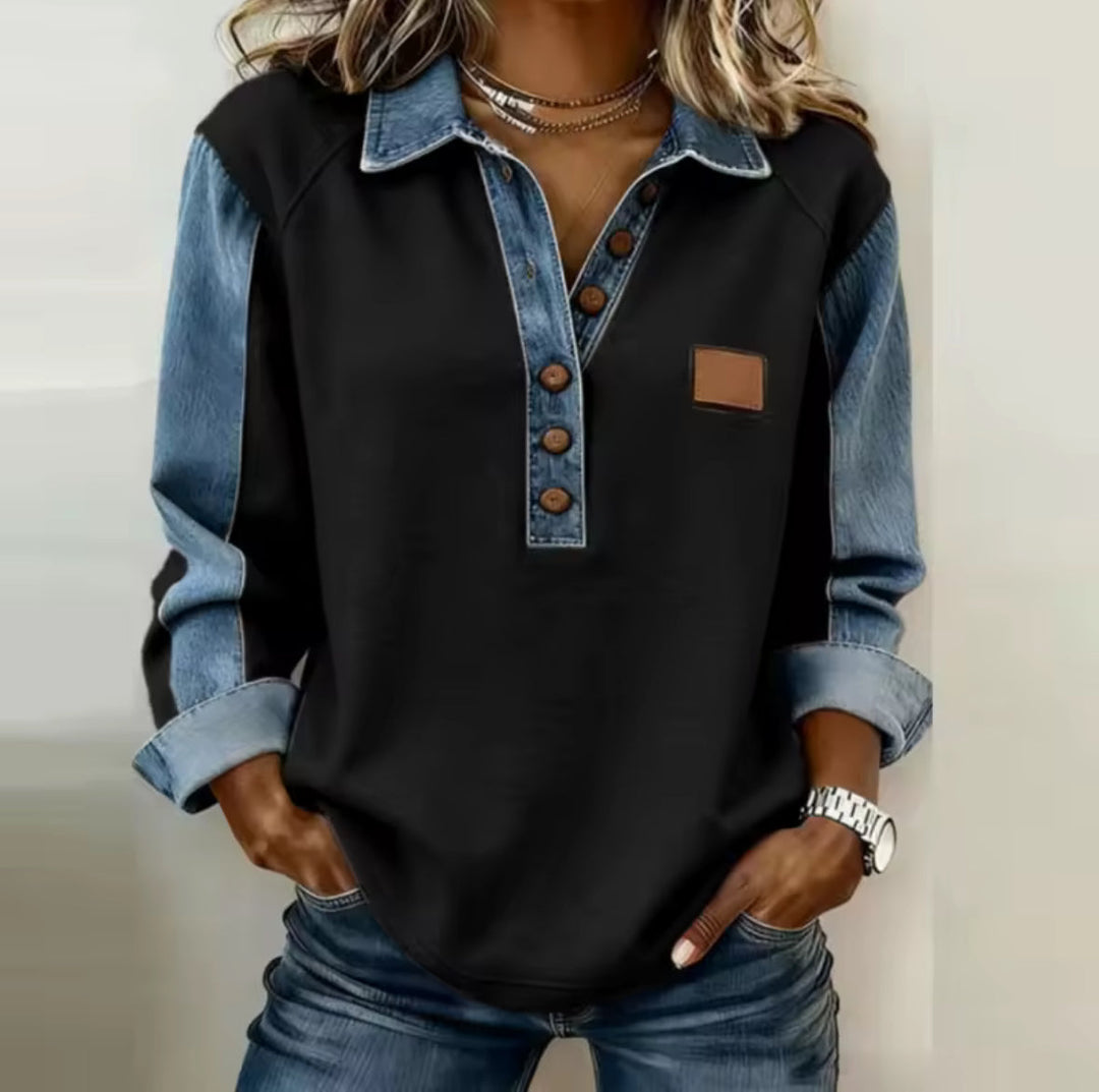 Rosy | Stylish Denim Collar Sweater