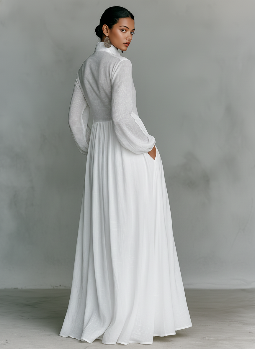 High-Collar Long Sleeve Maxi Dress