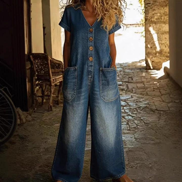 Mamma Mia | Short Sleeve Denim Jumpsuit