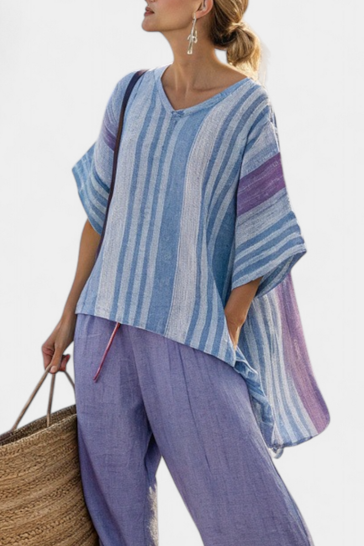 Zellora | Elegant Lavender & Sky Blue Top & Linen Trousers