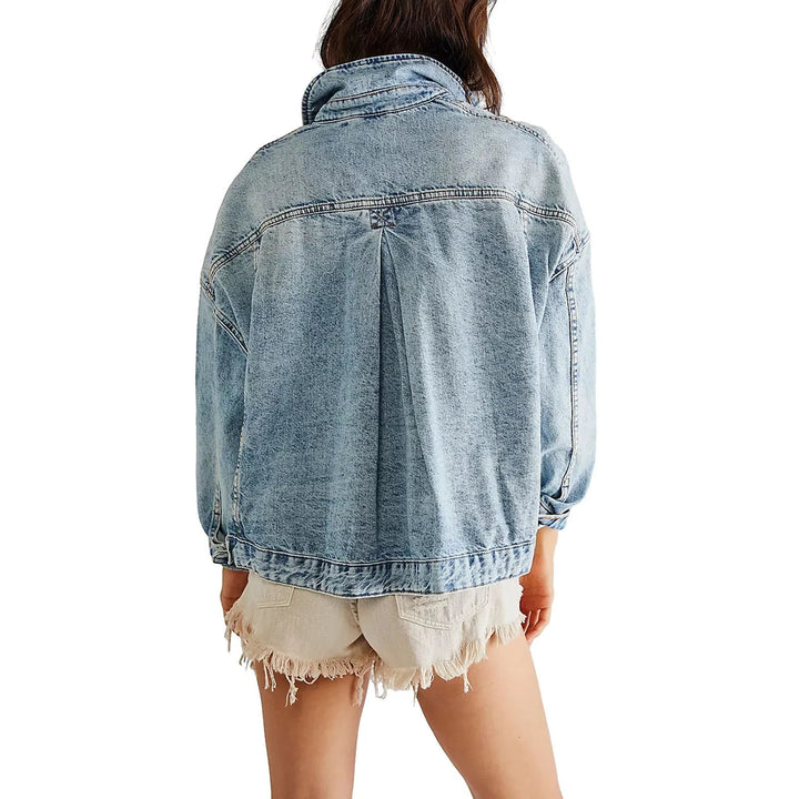 Women’s Classic Oversized Denim Jacket with Drop Shoulders and Relaxed Fit