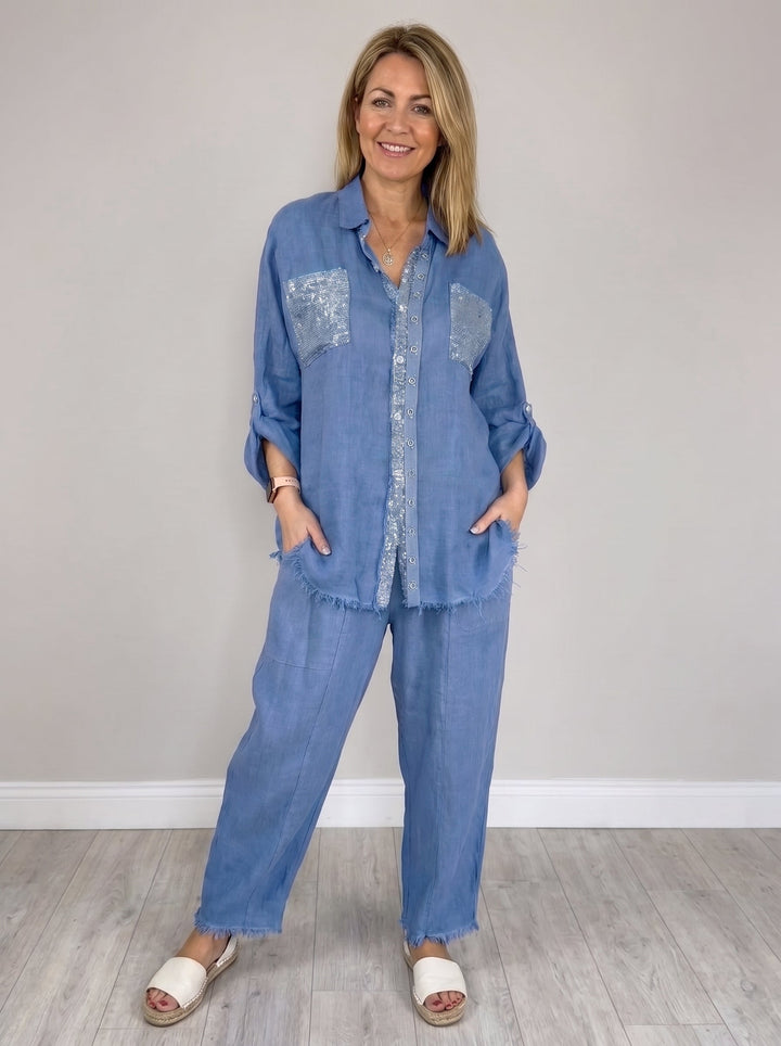 Lesia™ | Sequin Trim Wide-Leg Set