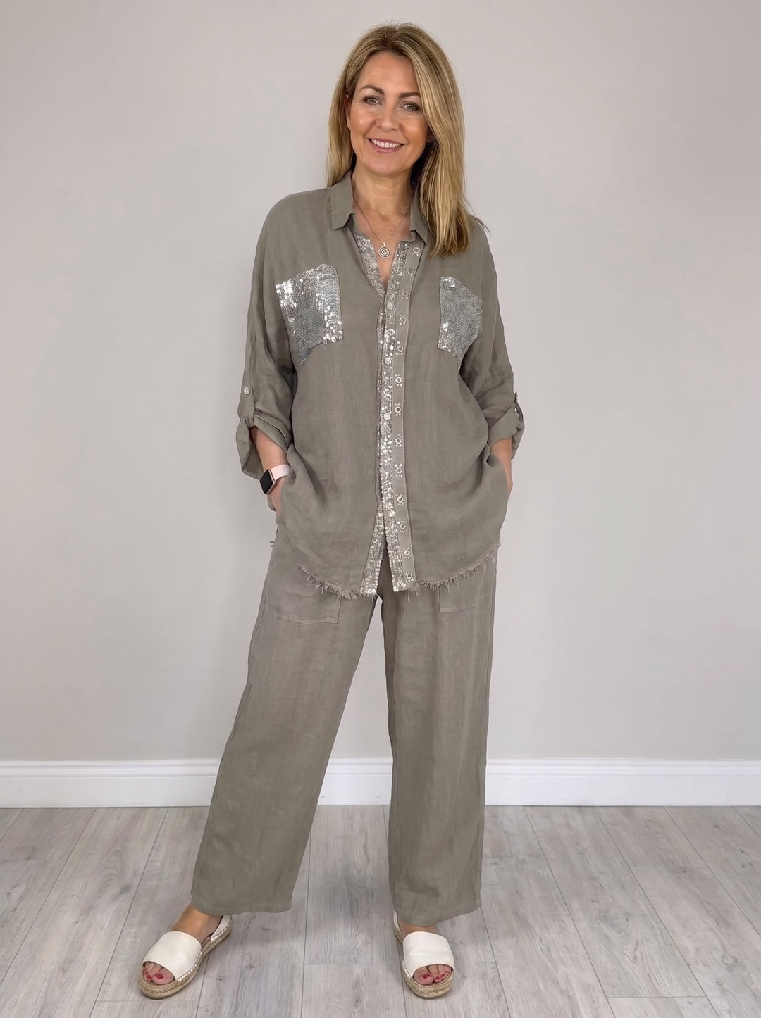 Lesia™ | Sequin Trim Wide-Leg Set