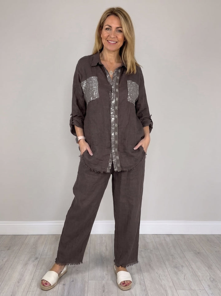 Lesia™ | Sequin Trim Wide-Leg Set