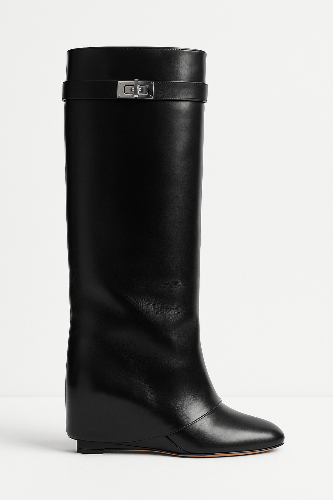 Women's Shark Lock Knee-High Faux Leather Boots