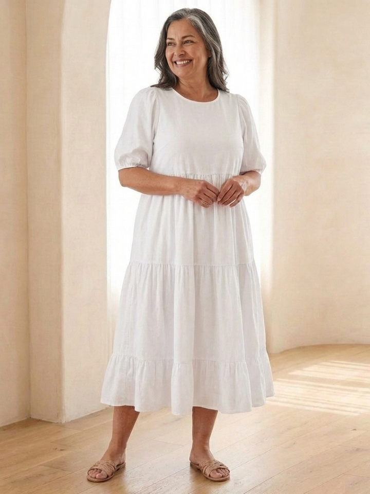 Brianna | Puff Sleeve Tiered Midi Dress