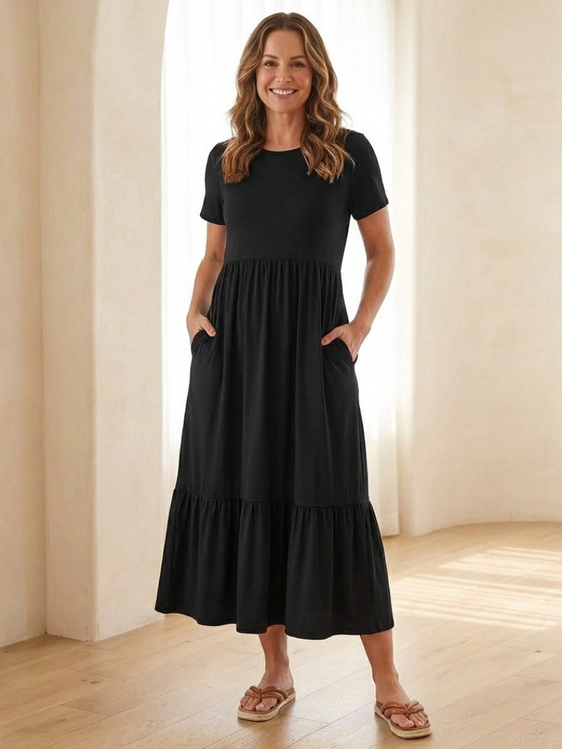 Nessa | Round Neck Tiered Midi Dress