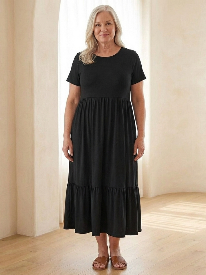 Nessa | Round Neck Tiered Midi Dress