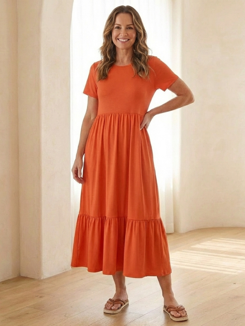 Nessa | Round Neck Tiered Midi Dress