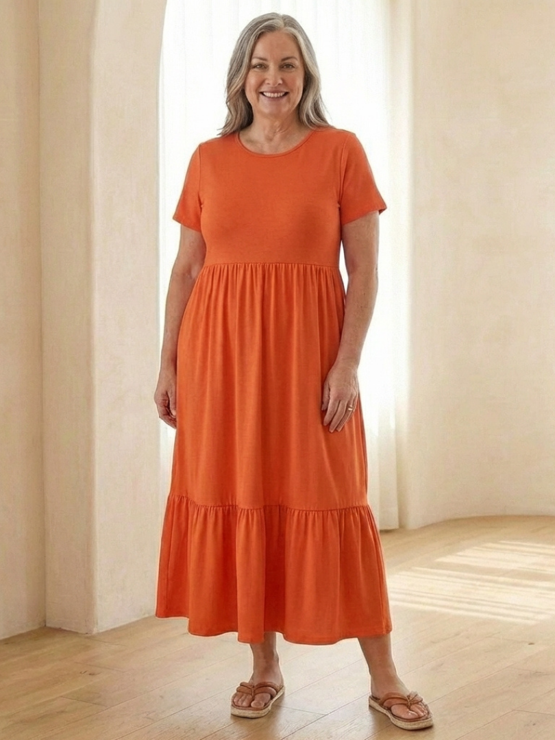 Nessa | Round Neck Tiered Midi Dress