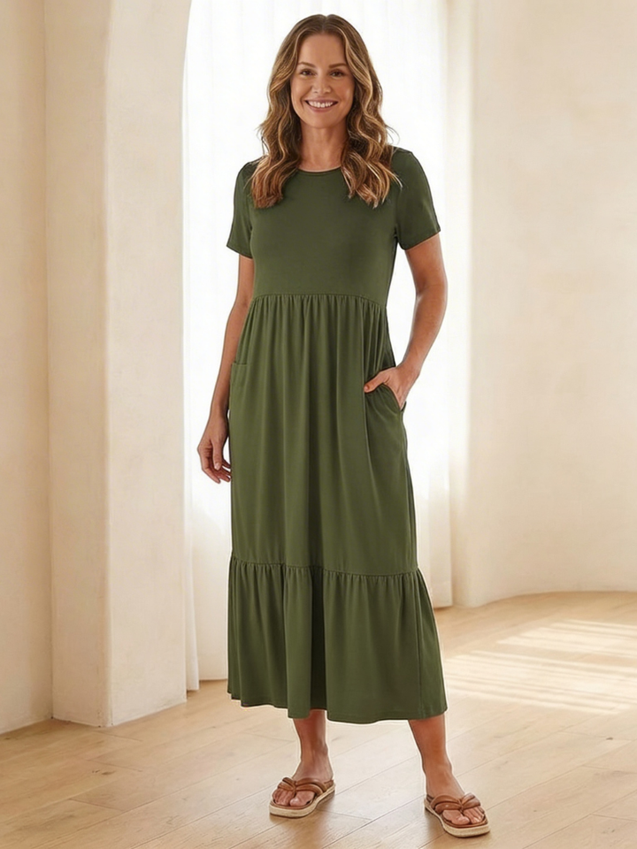 Nessa | Round Neck Tiered Midi Dress