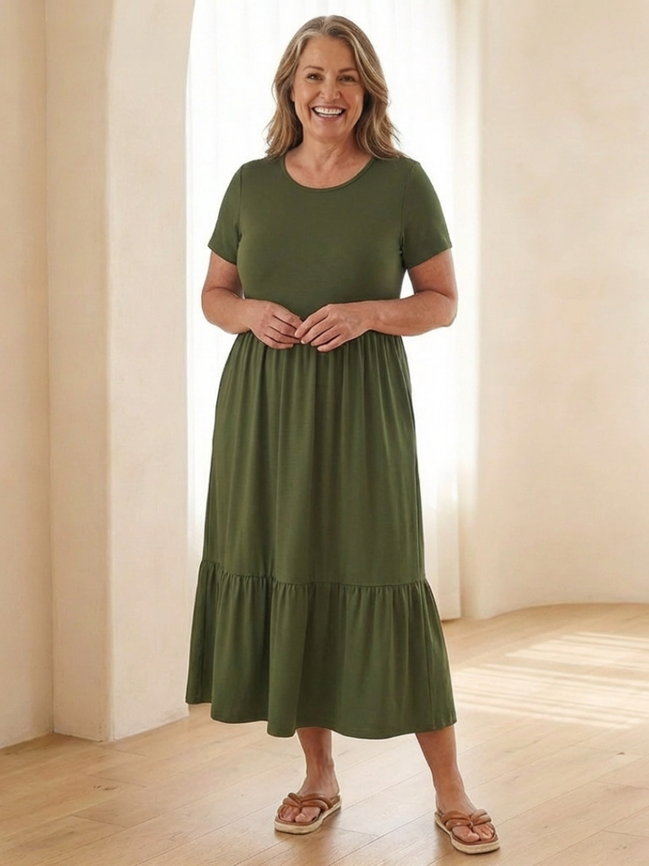 Nessa | Round Neck Tiered Midi Dress