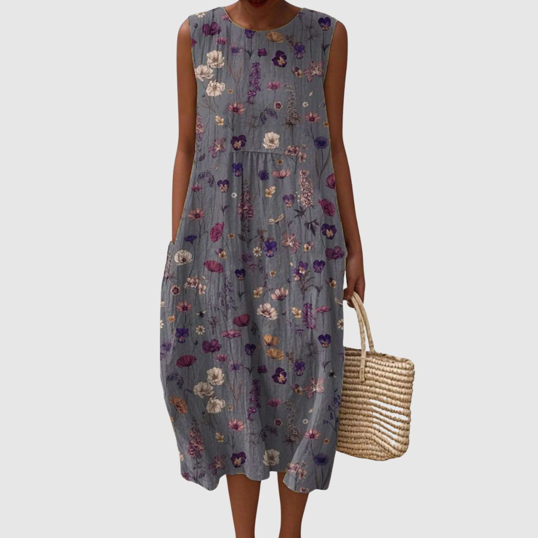 Sophie | Women's Vintage Floral Art Print Sleeveless Pocket Wrap Dress
