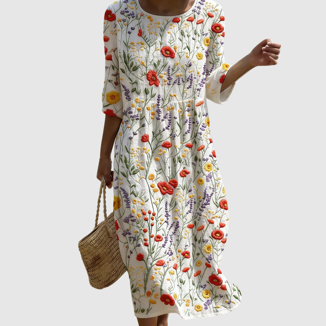 Christina | Floral Print Round Neck Maxi Dress