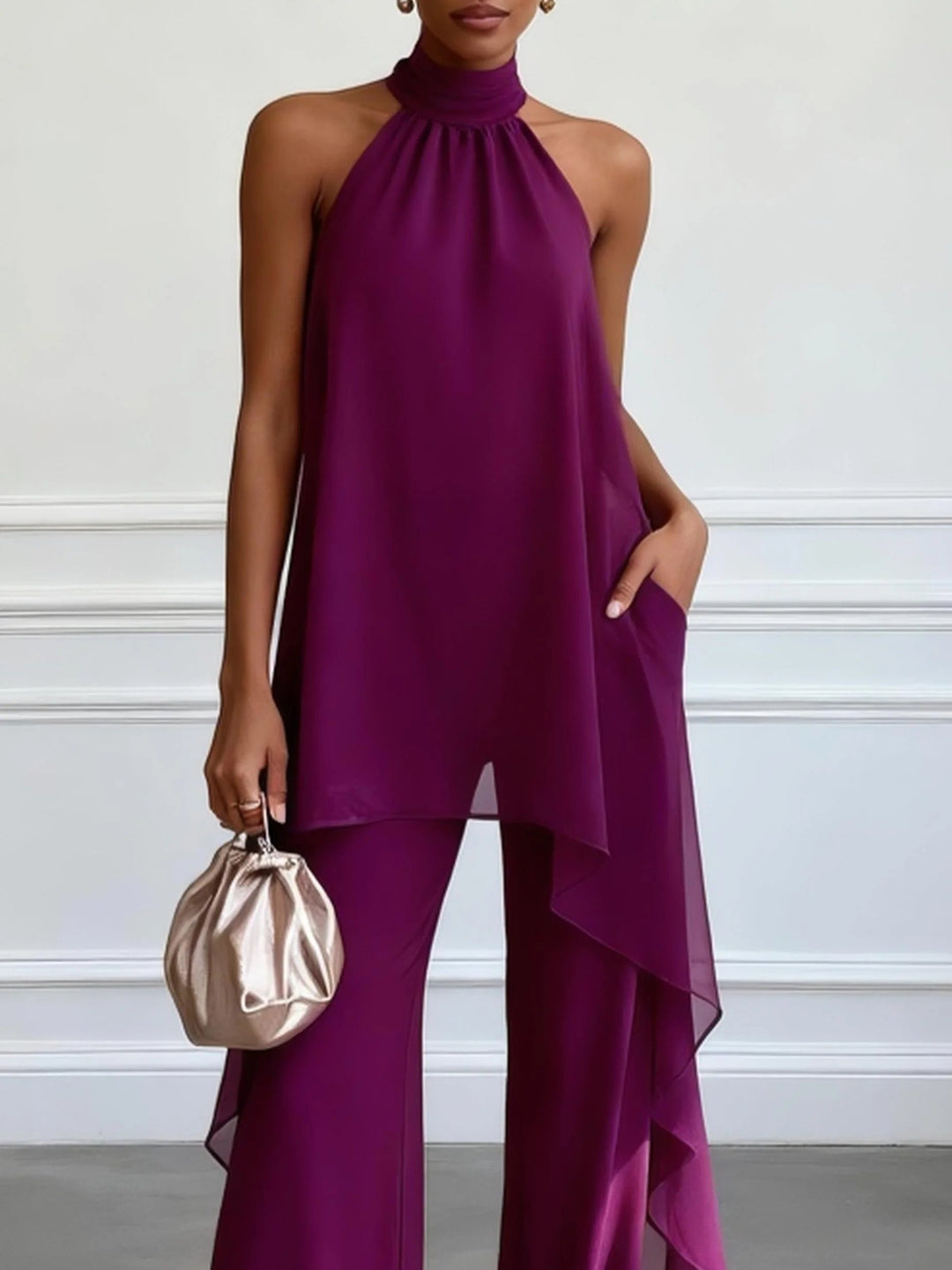 Purple Halter Top and Pants Set
