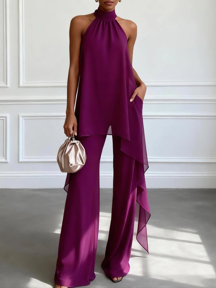 Purple Halter Top and Pants Set