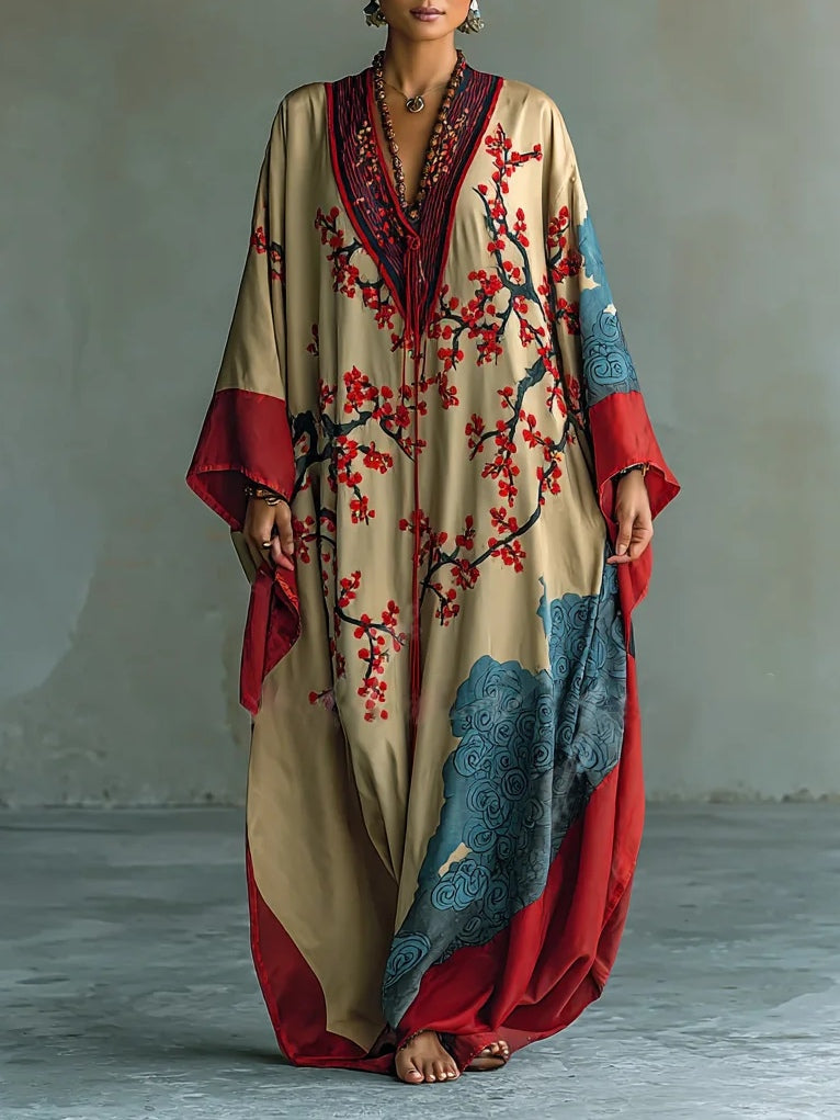 Cassidy | Red Plum Blossom Maxi Dress