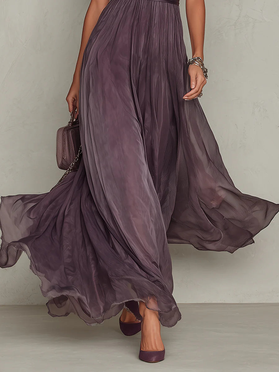 Purple Keyhole Neckline Lace Trim Maxi Dress