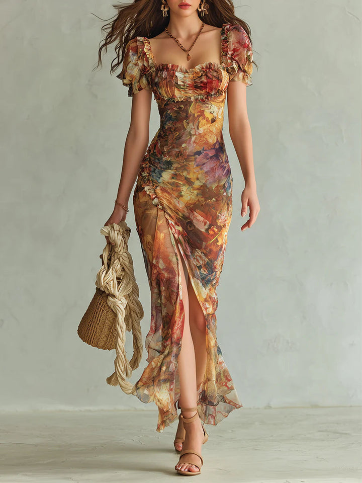 Orange Painted Floral Maxi Dress