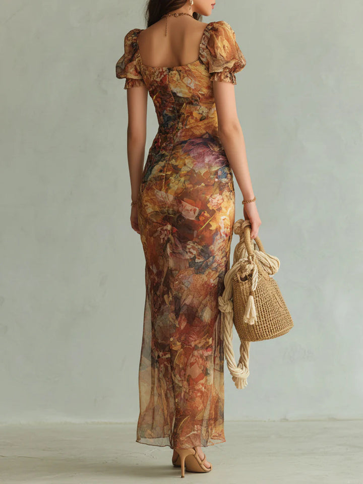 Orange Painted Floral Maxi Dress