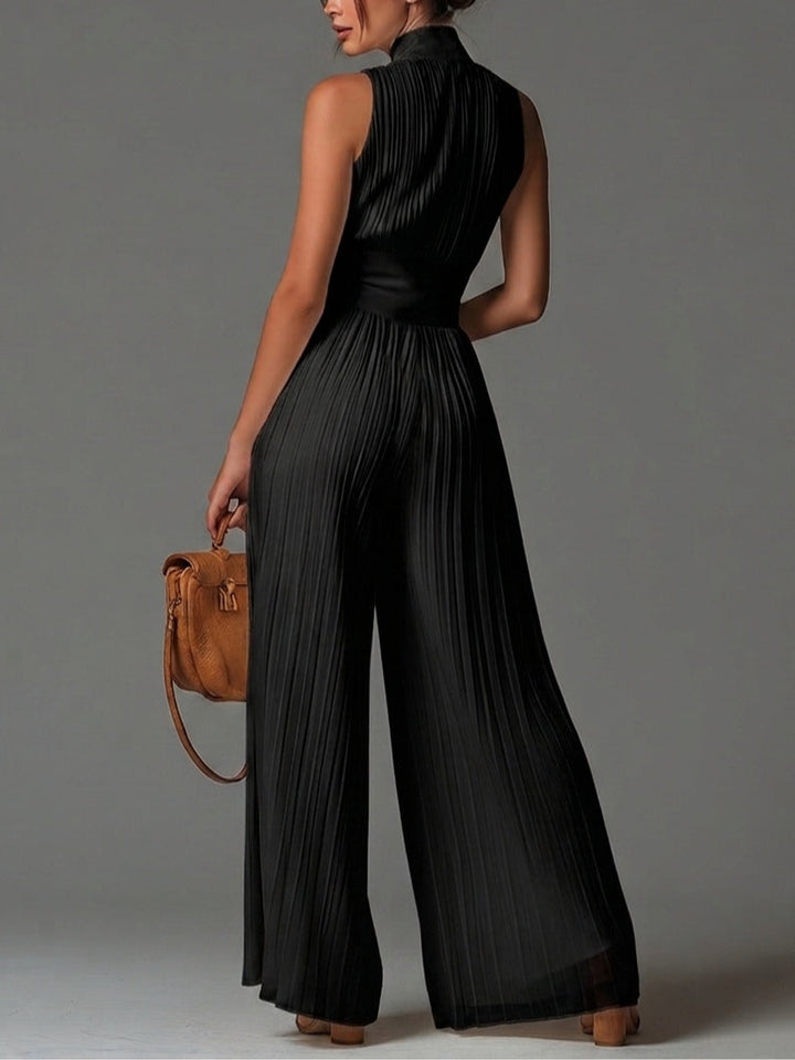 Black Pleated Wide-Leg Jumpsuit