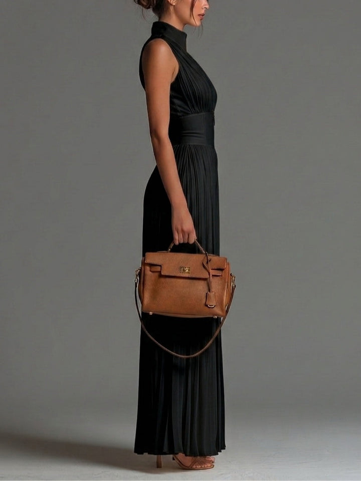 Black Pleated Wide-Leg Jumpsuit