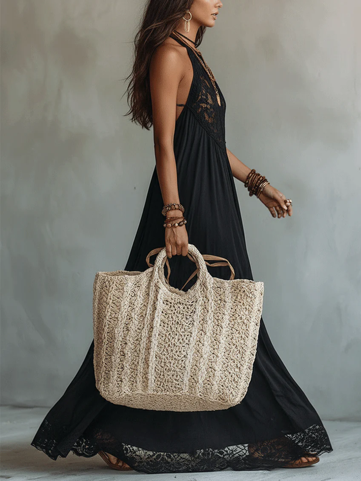 Black Bohemian Lace-Trim Maxi Dress