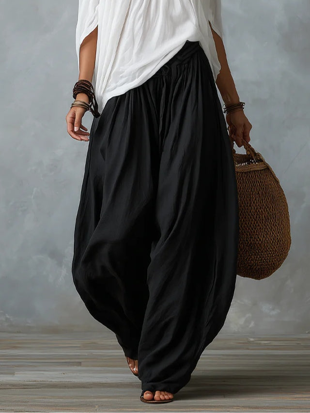 White Off-Shoulder Lantern Pants Set