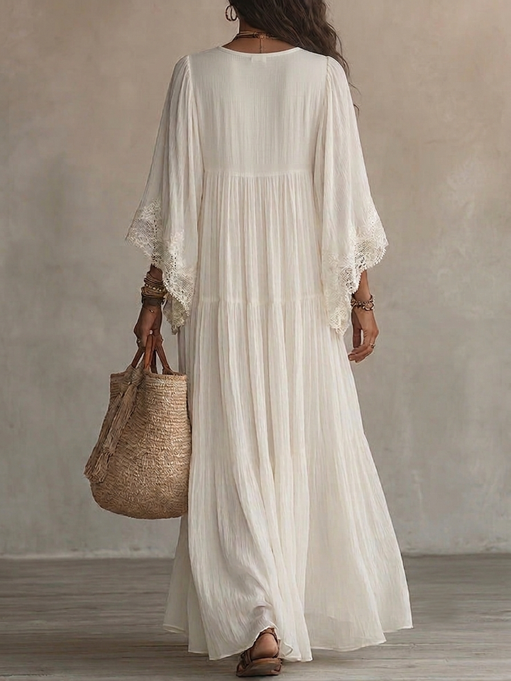 Celeste | Airy Ivory Maxi Dress with Lace Trim