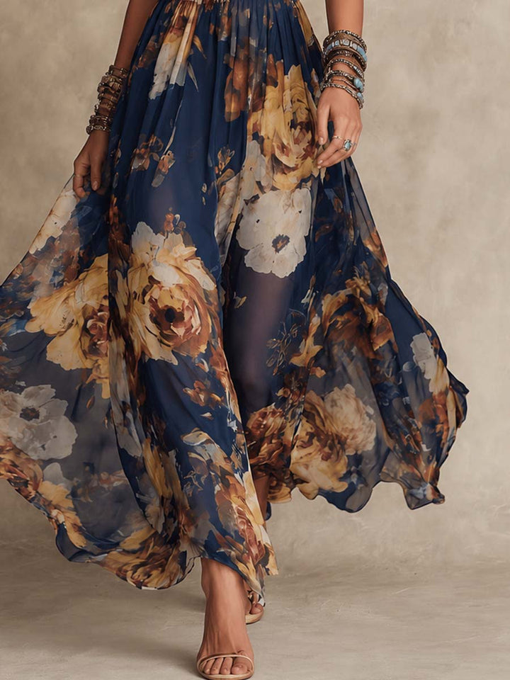 Navy Floral Print Maxi Dress